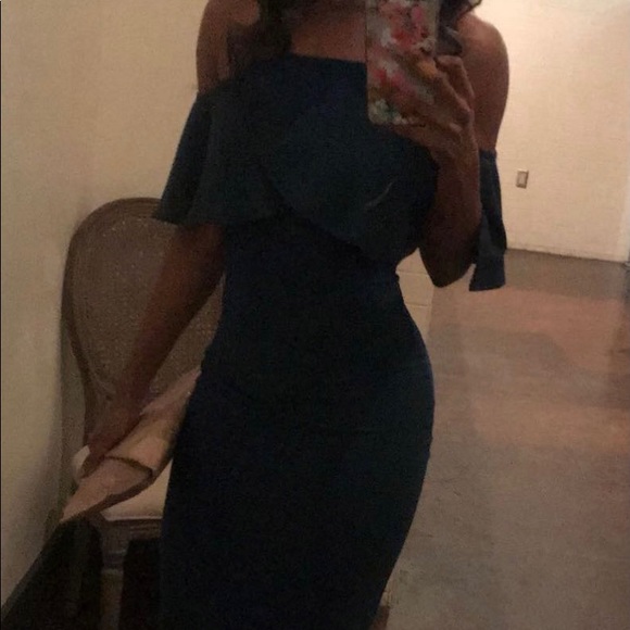 Dark teal Peplum shoulder cocktail dress - Picture 4 of 9